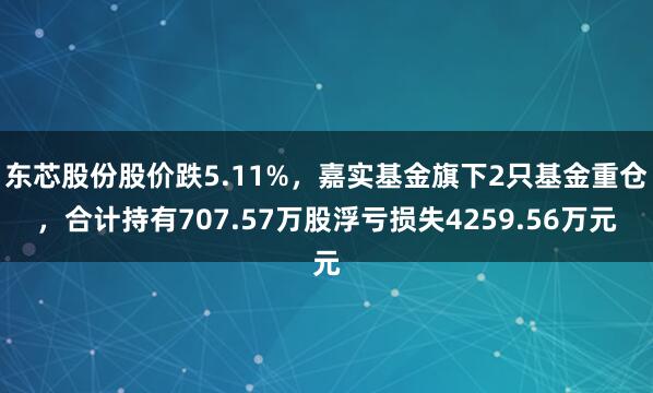 东芯股份股价跌5.11%，嘉实基金旗下2只基金重仓，合计持有707.57万股浮亏损失4259.56万元