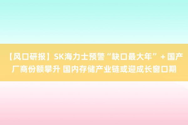【风口研报】SK海力士预警“缺口最大年”＋国产厂商份额攀升 国内存储产业链或迎成长窗口期