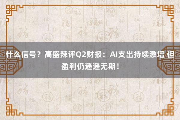 什么信号？高盛辣评Q2财报：AI支出持续激增 但盈利仍遥遥无期！
