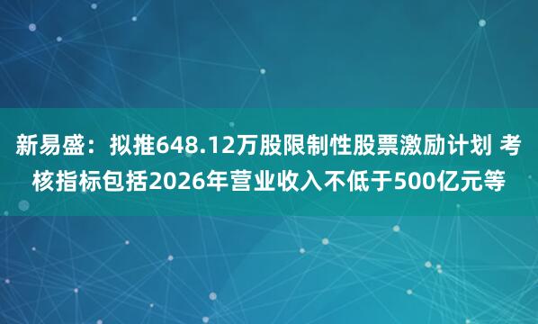 新易盛：拟推648.12万股限制性股票激励计划 考核指标包括2026年营业收入不低于500亿元等