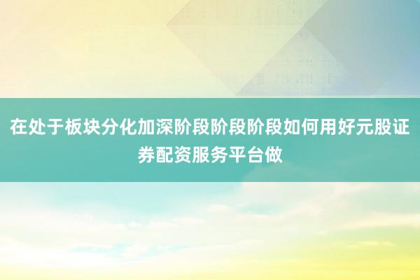 在处于板块分化加深阶段阶段阶段如何用好元股证券配资服务平台做