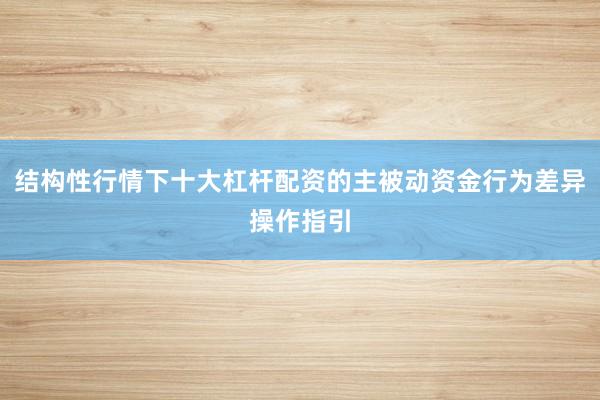结构性行情下十大杠杆配资的主被动资金行为差异操作指引