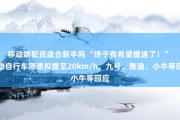 移动端配资适合新手吗 “终于有希望提速了！” 电动自行车限速拟提至20km/h，九号、雅迪、小牛等回应