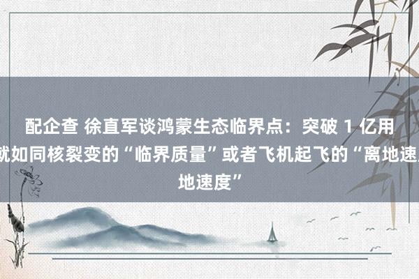 配企查 徐直军谈鸿蒙生态临界点：突破 1 亿用户就如同核裂变的“临界质量”或者飞机起飞的“离地速度”
