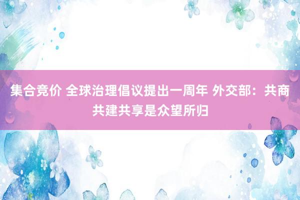 集合竞价 全球治理倡议提出一周年 外交部：共商共建共享是众望所归