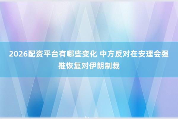 2026配资平台有哪些变化 中方反对在安理会强推恢复对伊朗制裁